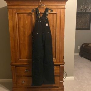 Carhartt Insulated Bibb overalls Black 34x32. Quilted from ankle to thigh.